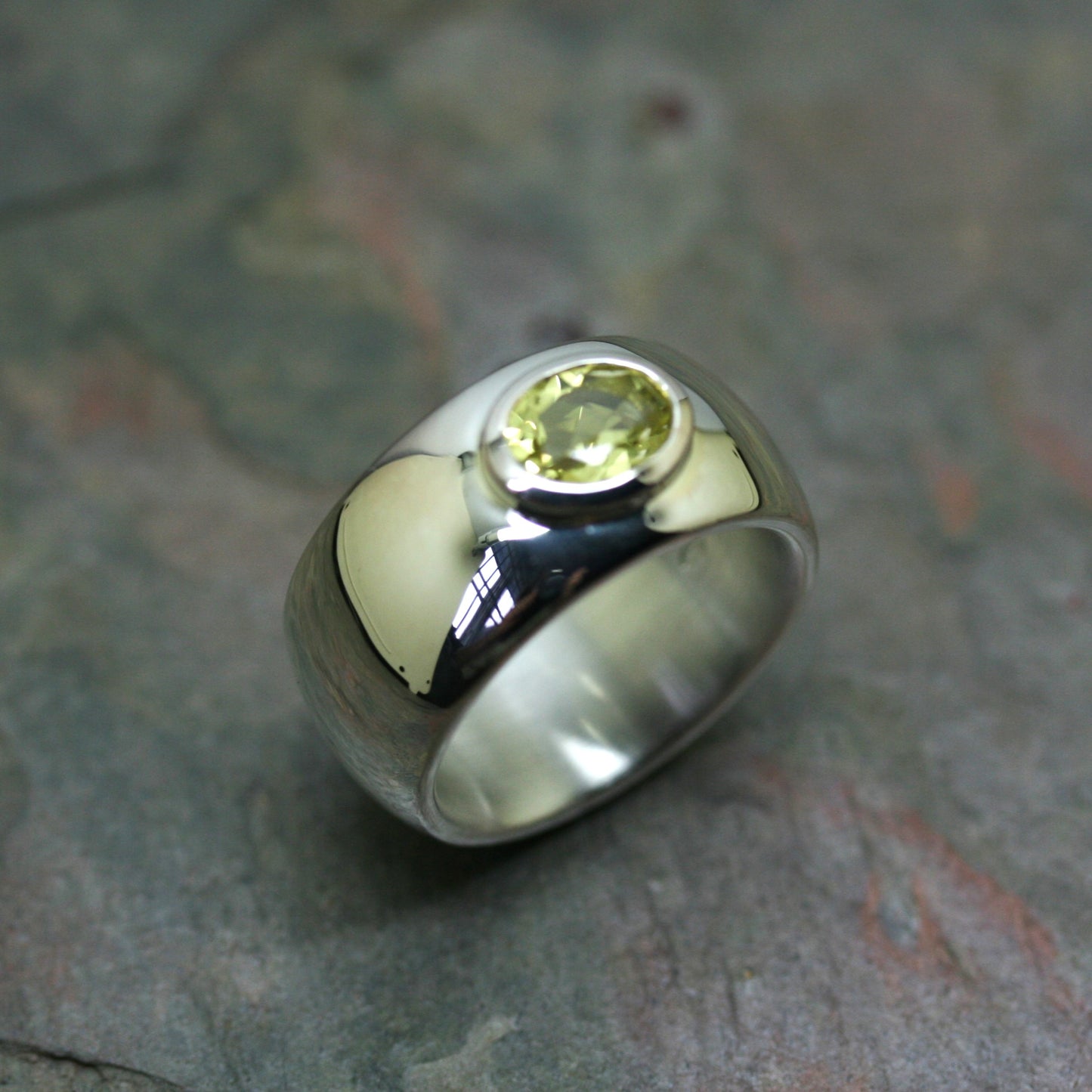 QUINN Wide Silver Lemon Quartz Ring