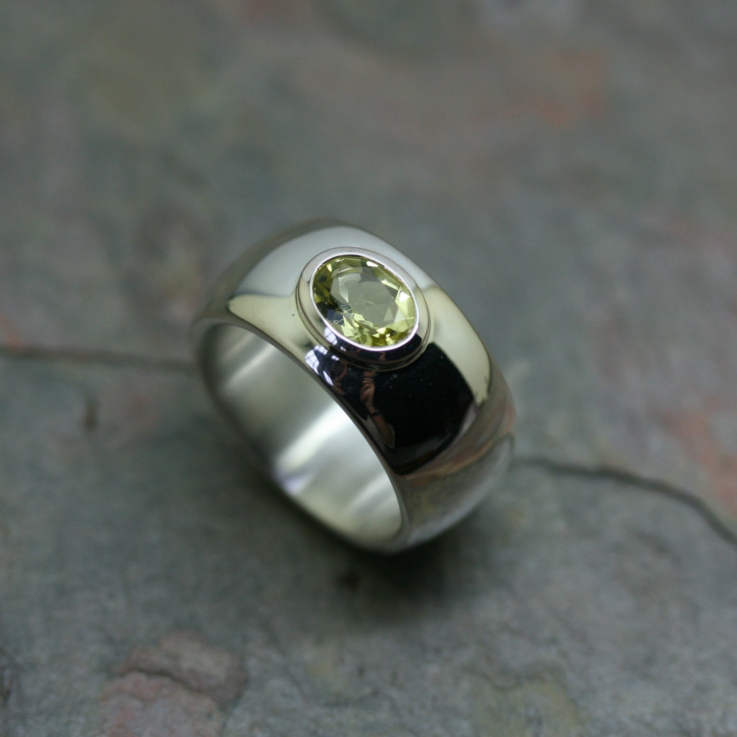 QUINN Wide Silver Lemon Quartz Ring