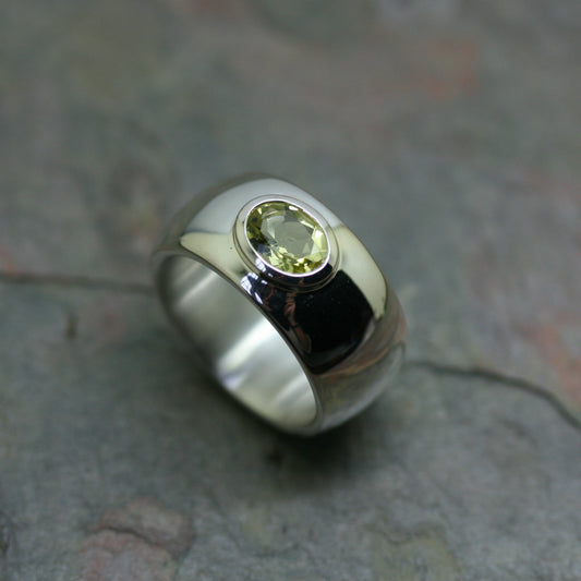 QUINN Wide Silver Lemon Quartz Ring
