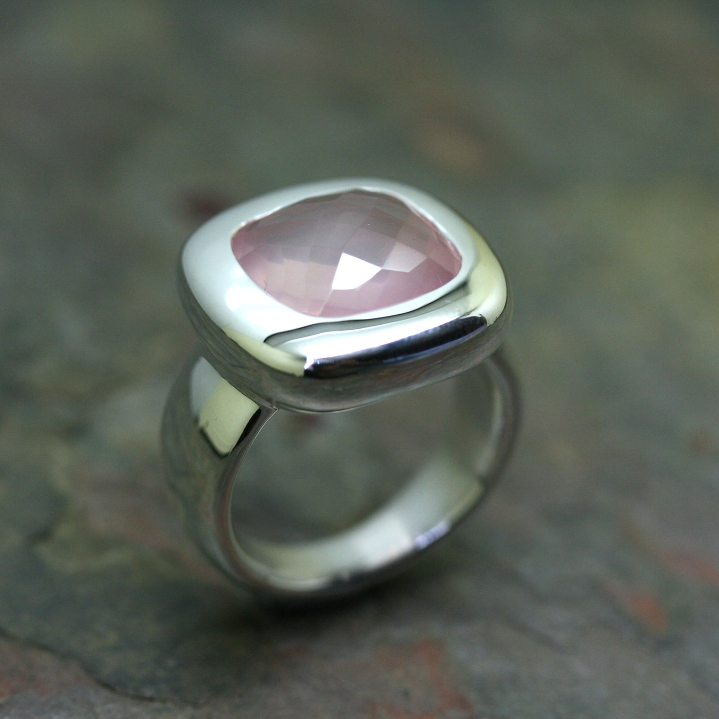 QUINN Silver & Rose Quartz Cabochon Ring