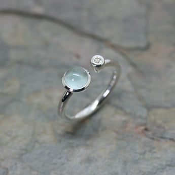 QUINN Silver, Blue Topaz Cabochon & Diamond Ring