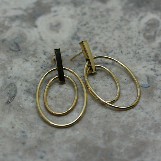 STUBBS 9CT Yellow Gold Drop Hoop Ear Studs