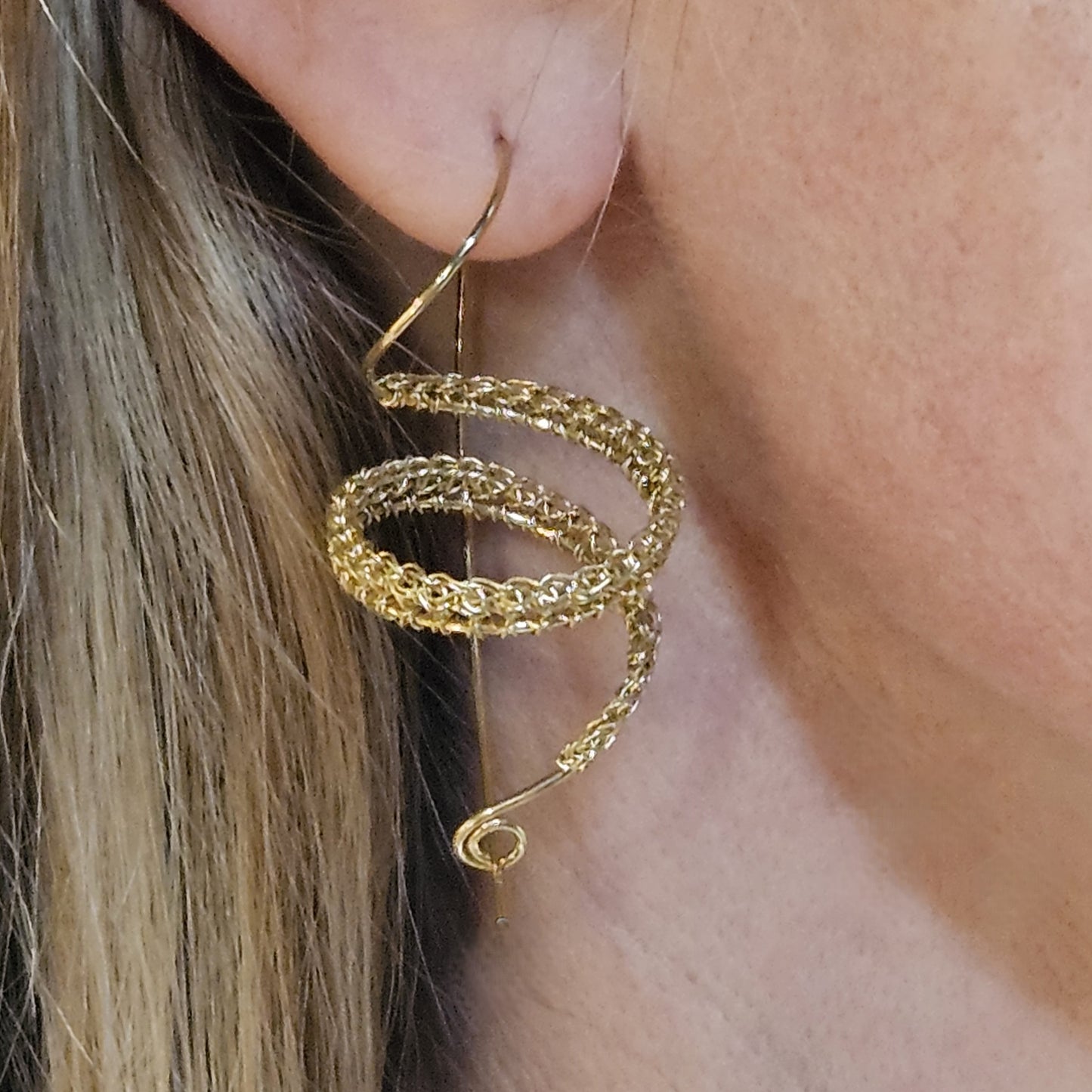 TERI Silver Crocheted 'Spiral' Drop Earrings