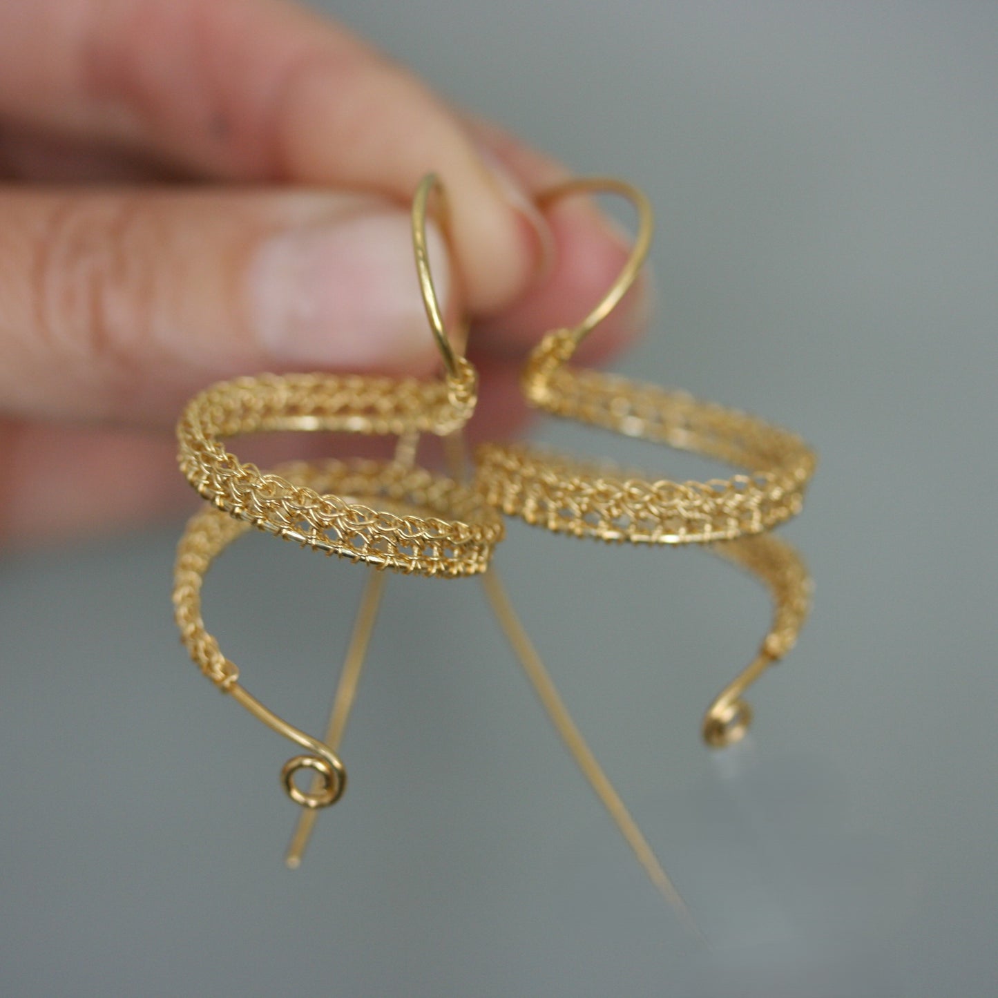 TERI Silver Crocheted 'Spiral' Drop Earrings