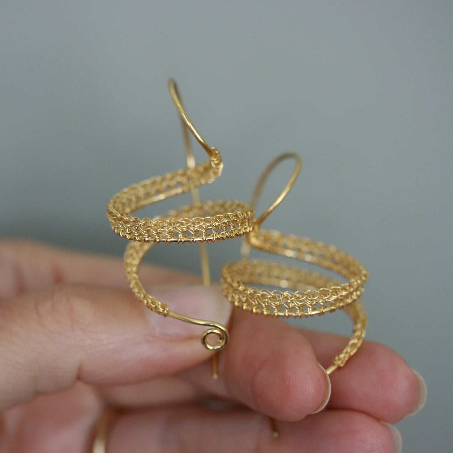 TERI Silver Crocheted 'Spiral' Drop Earrings