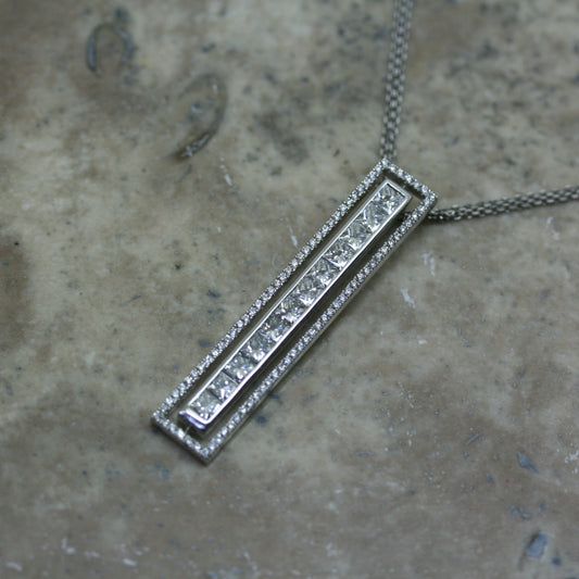SOLEY 18ct White Gold Diamond Set Bar Pendant on Double Chain