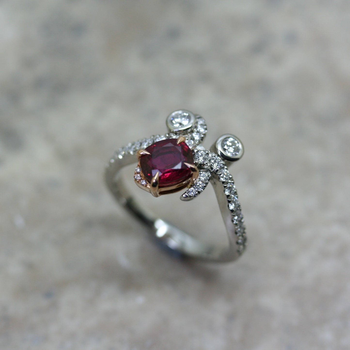 SOLEY Platinum & 18ct Rose Gold Ruby & Diamond Dress Ring