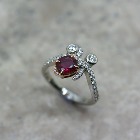 SOLEY Platinum & 18ct Rose Gold Ruby & Diamond Dress Ring