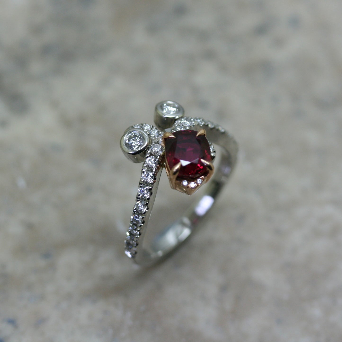 SOLEY Platinum & 18ct Rose Gold Ruby & Diamond Dress Ring