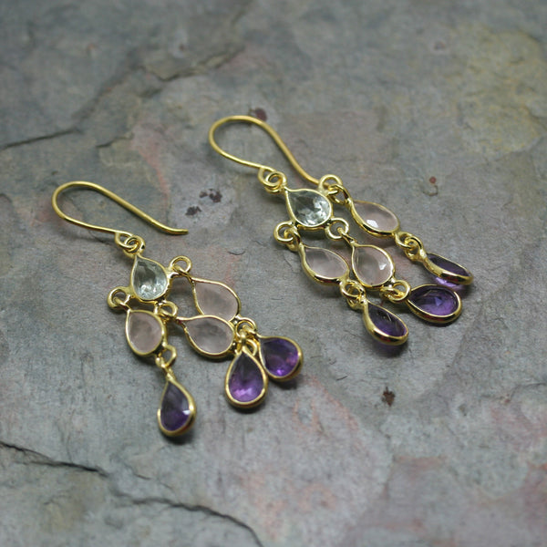 POMEGRANATE Yellow Gold Plated Silver 'Cascade' Drop Earrings