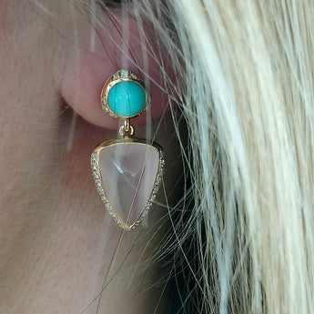 RIVOIR 18ct Rose Gold, Turquoise and Rose Quartz Earrings