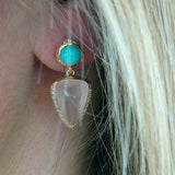 RIVOIR 18ct Rose Gold, Turquoise and Rose Quartz Earrings