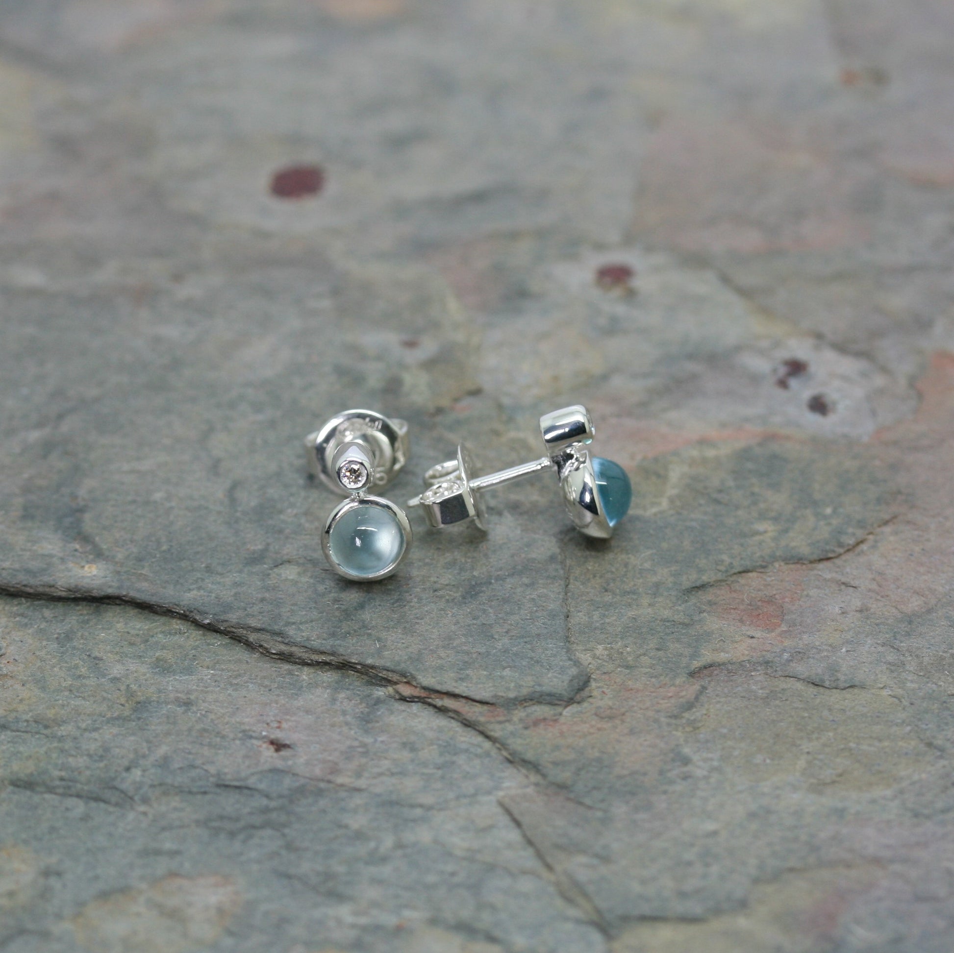 QUINN Silver, Blue Topaz & Diamond 'Sweet End' Stud Earrings