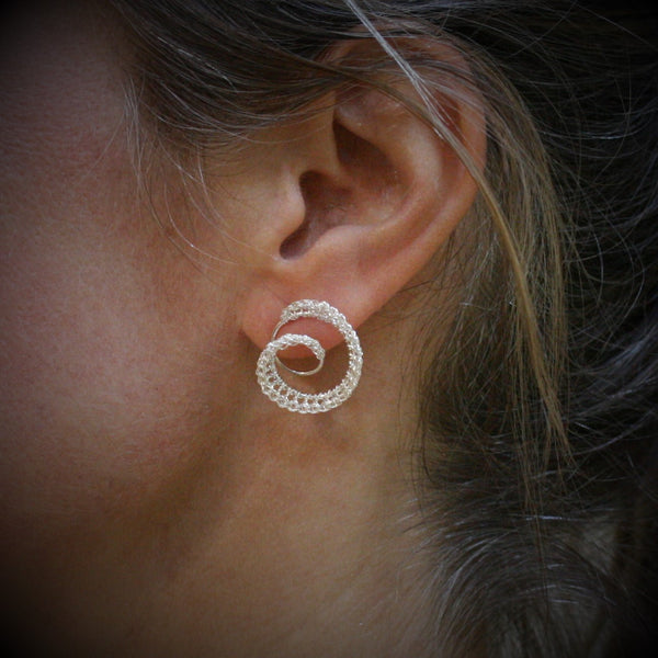 TERI HOWES Silver Hand Crocheted 'DNA' Ear Studs