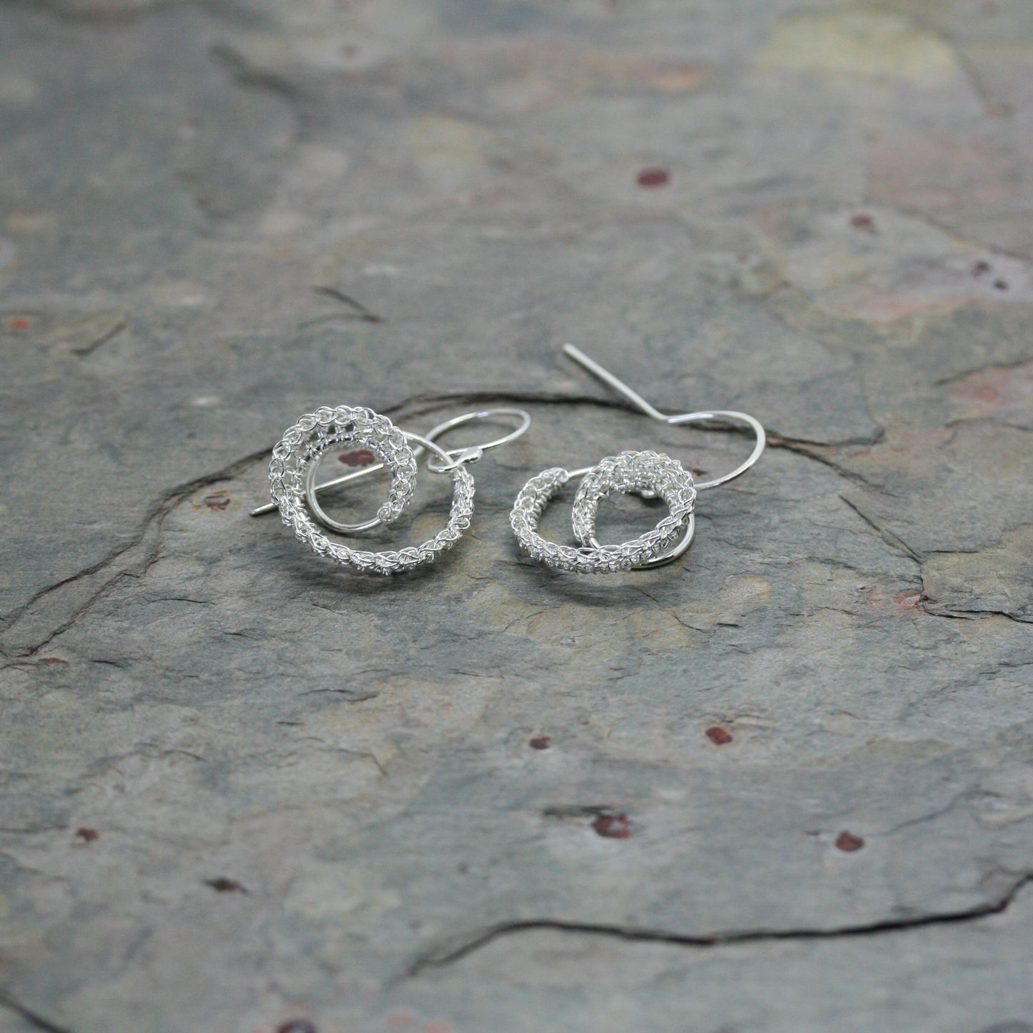 TERI HOWES Silver Hand Crocheted 'DNA' Drop Earrings