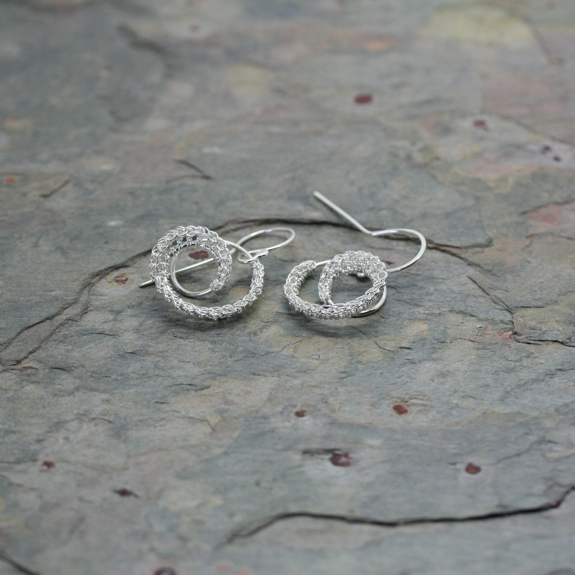 TERI HOWES Silver Hand Crocheted 'DNA' Drop Earrings