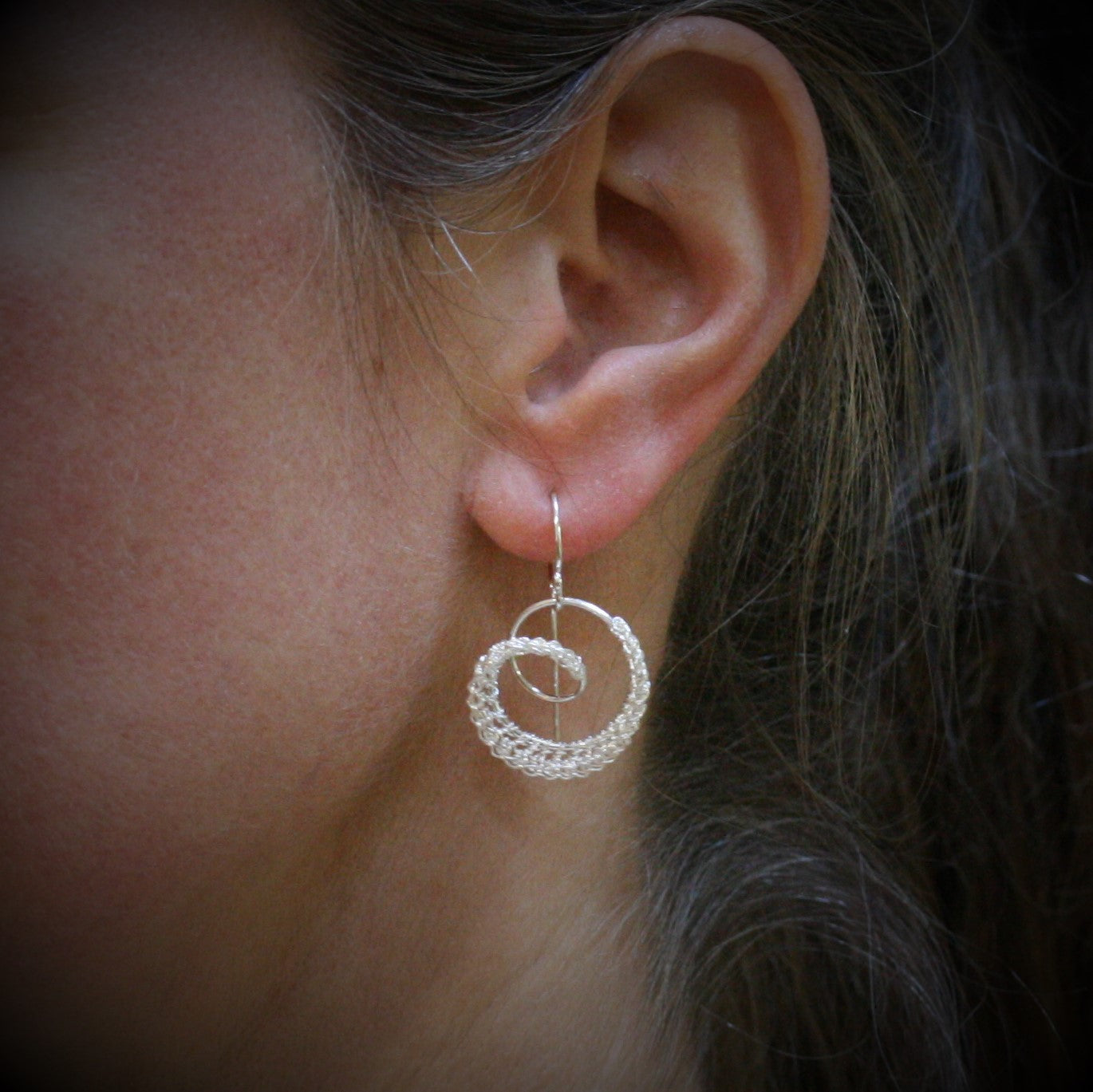 TERI HOWES Silver Hand Crocheted 'DNA' Drop Earrings
