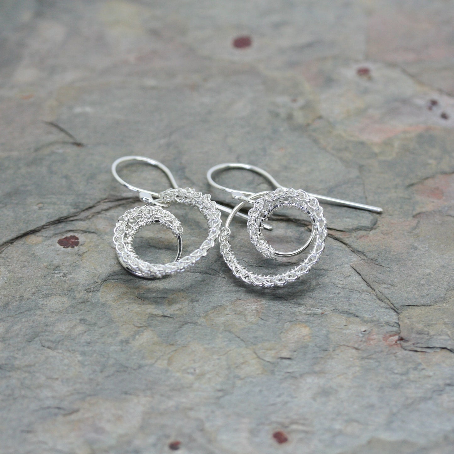 TERI HOWES Silver Hand Crocheted 'DNA' Drop Earrings