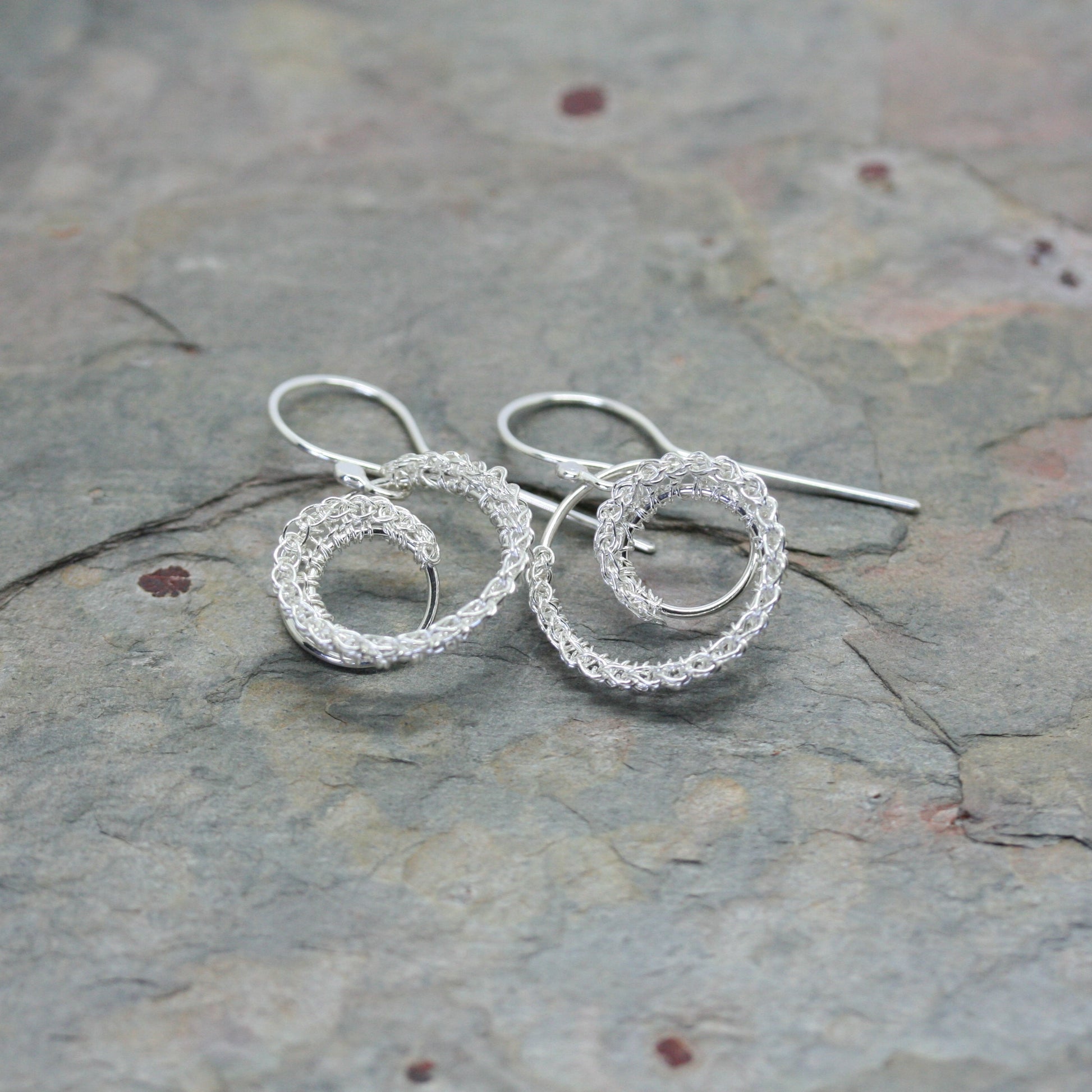 TERI HOWES Silver Hand Crocheted 'DNA' Drop Earrings
