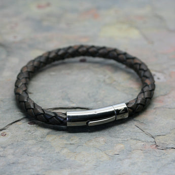 SAN Men's Plaited Brown Leather Bracelet