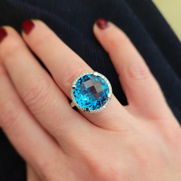SOLEY 18ct White Gold Diamond & Blue Topaz 'Halo' Ring