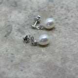 RAW Freshwater Pearl and Diamond 'Vintage' Drop Earrings