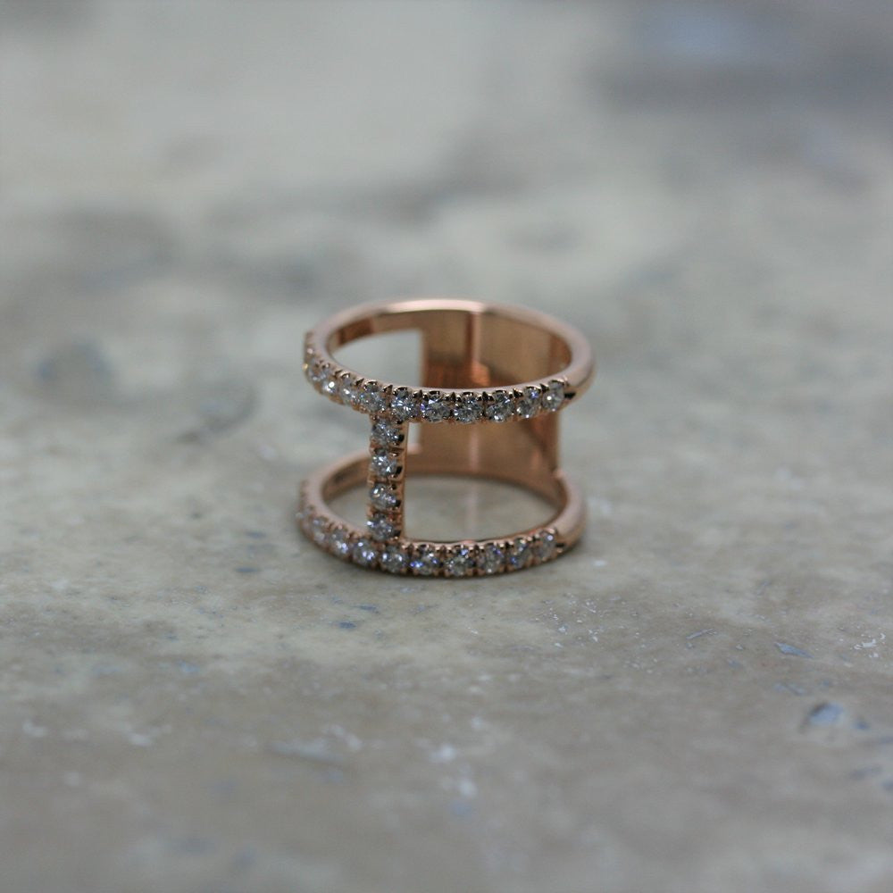 FIORE 18ct Rose Gold 'T' Bar Diamond Ring
