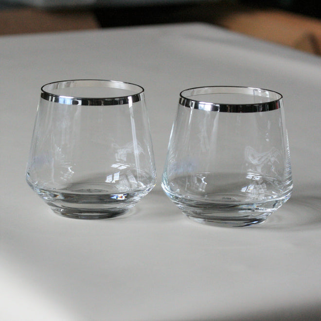 SONJA QUANDT Silver Edged Crystal 'Gin' Glasses