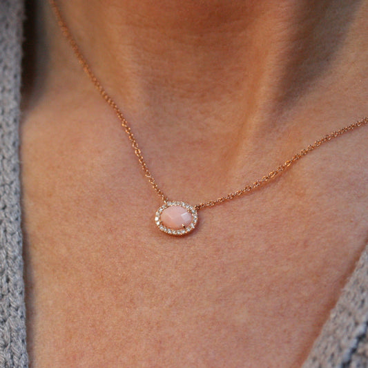 MEIRA T 14ct Rose Gold Peach Opal & Diamond Necklace