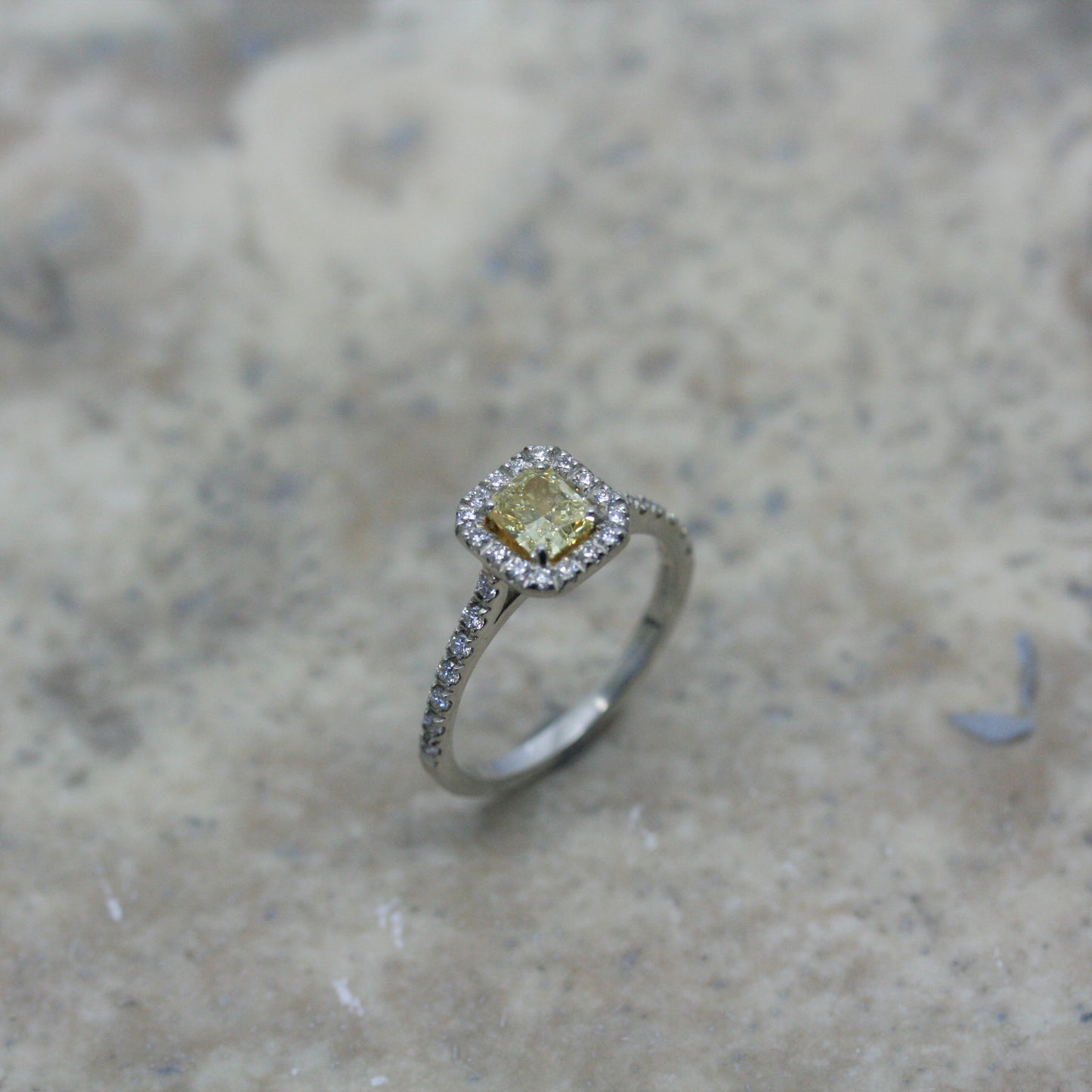 ADAM Platinum Yellow & White Diamond 'Halo' Engagement Ring