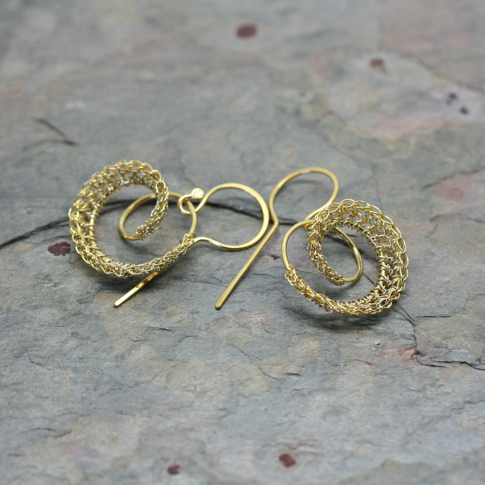 TERI HOWES Yellow Gold PlatedSilver Hand Crocheted 'DNA' Drop Earrings