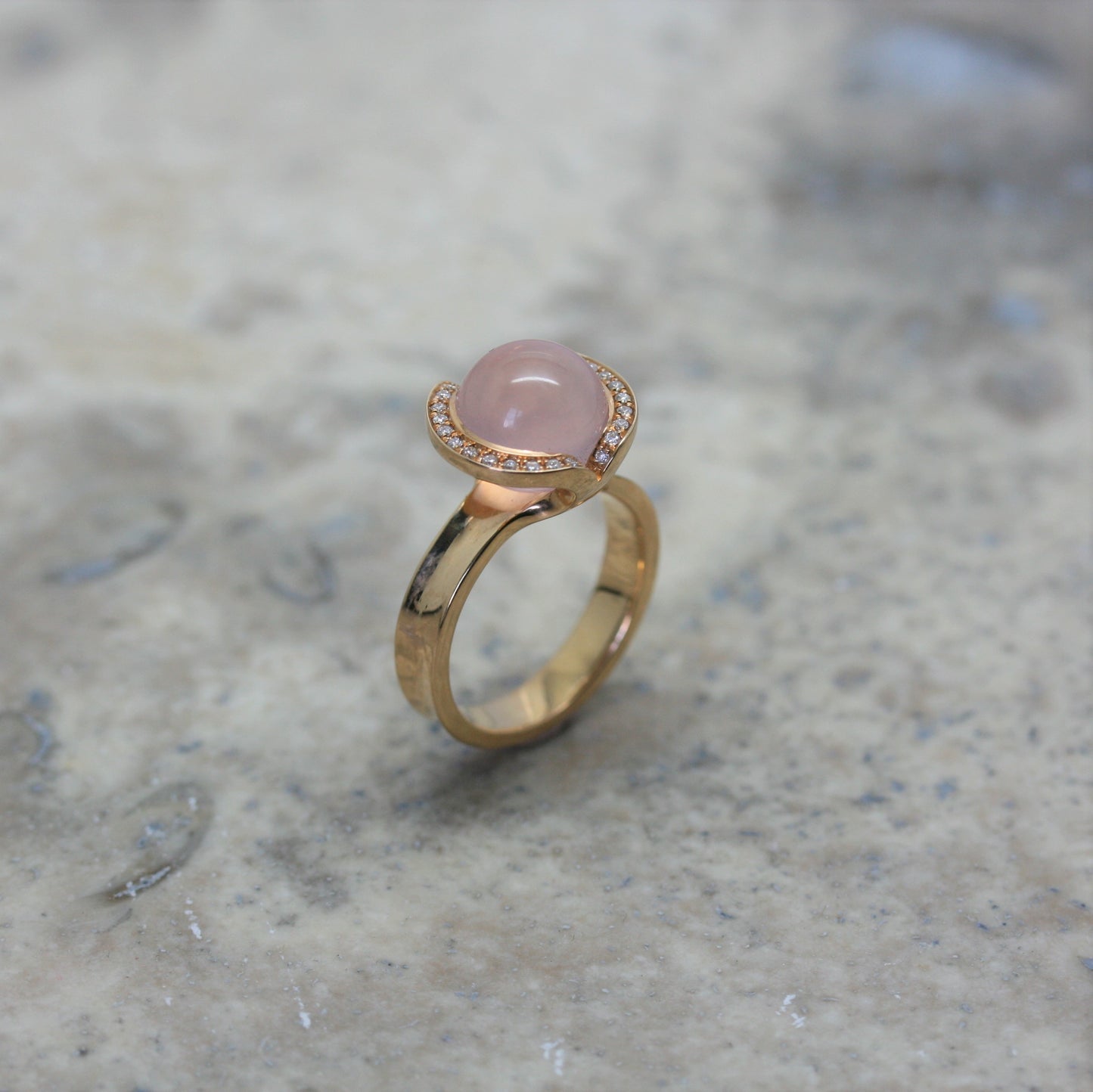 Andrew Geoghehan Rose Quartz and Diamond Celestial Ring