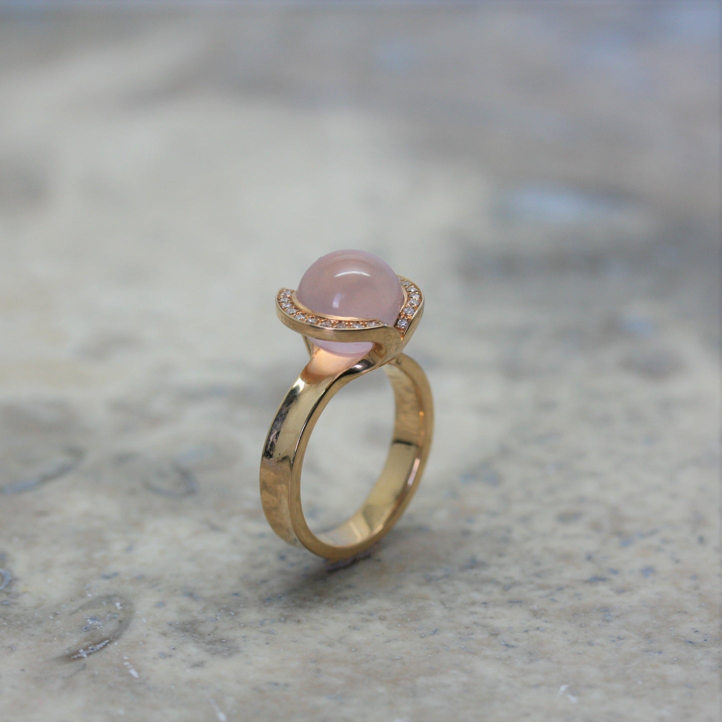 ANDREW GEOGHEHAN 18ct Rose Gold, Rose Quartz & Diamond 'Celestial' Ring