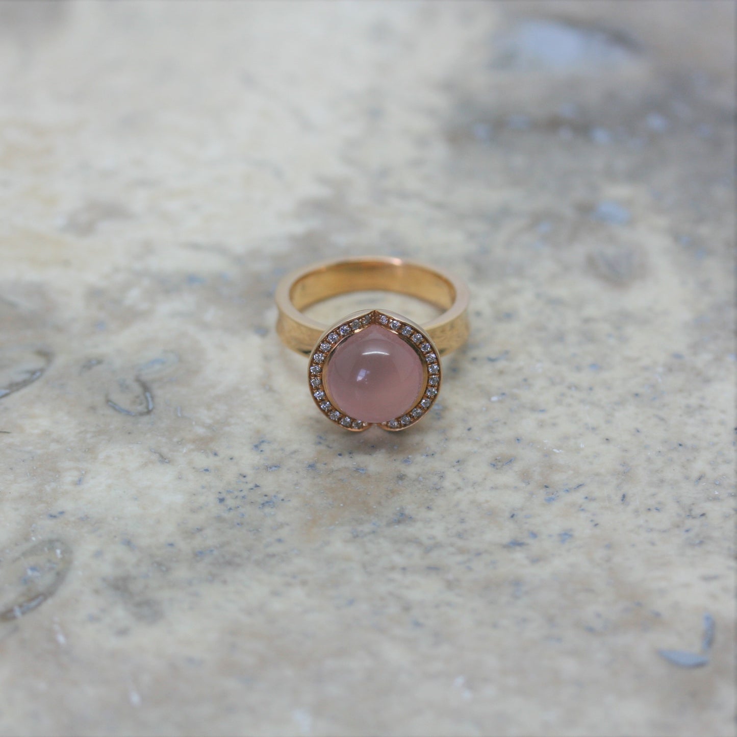 ANDREW GEOGHEHAN 18ct Rose Gold, Rose Quartz & Diamond 'Celestial' Ring